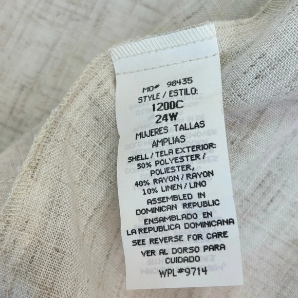 Vintage Sag Harbor Woman Natural Beige Linen Blend One Button Blazer Plus 24W - Picture 6 of 8